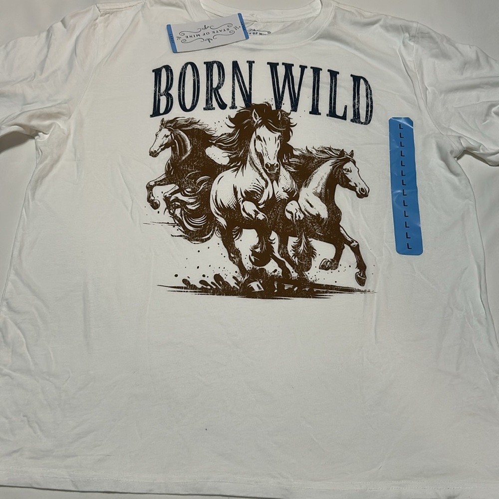 State of Mine Born Wild Graphic Women's White T-Shirt L, XL NWT
